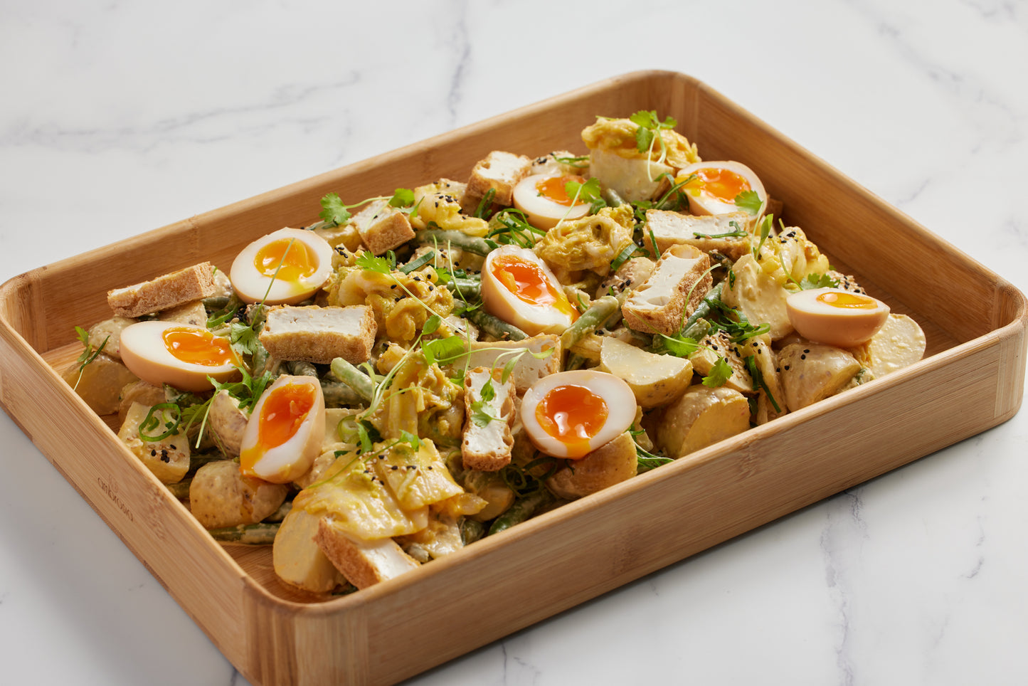 Golden Kimchi and Potato Salad with Fried Tofu