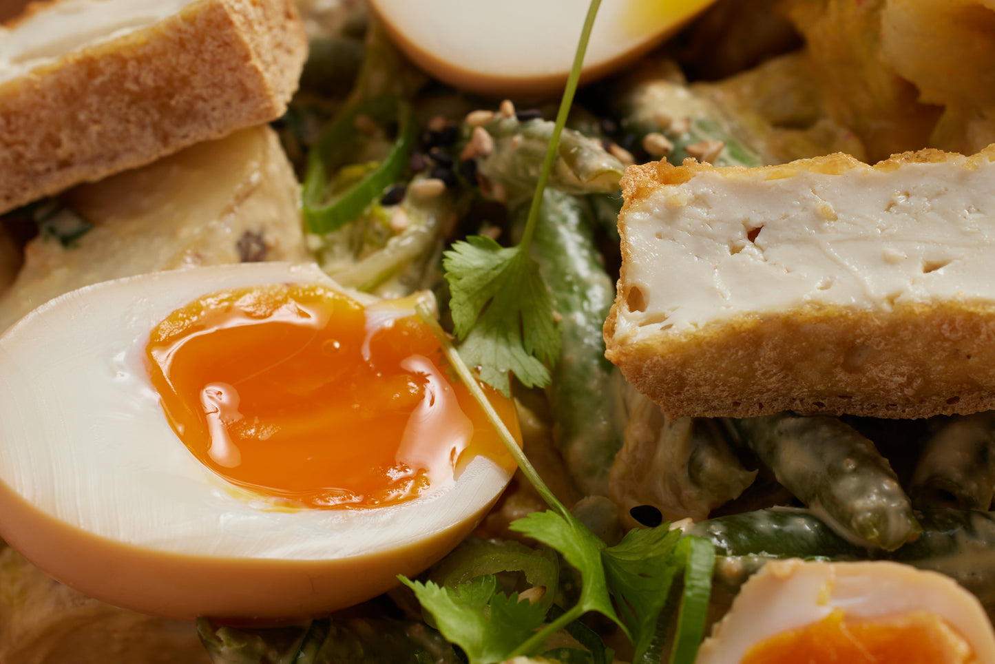 Golden Kimchi and Potato Salad with Fried Tofu