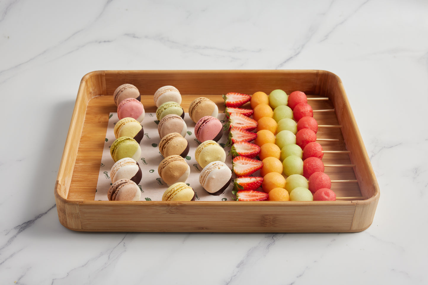 Fruit Skewers and Macaroon