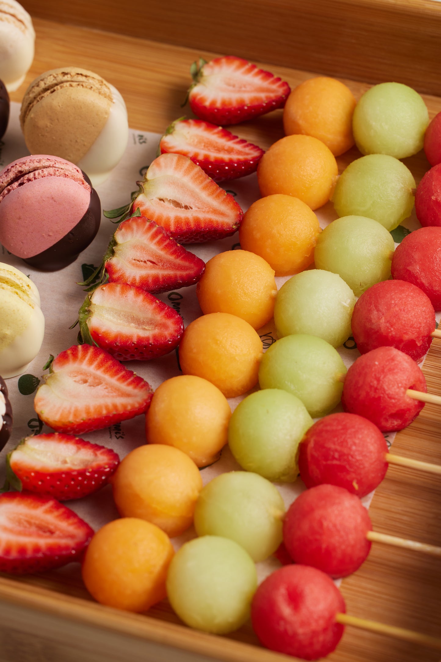 Fruit Skewers and Macaroon