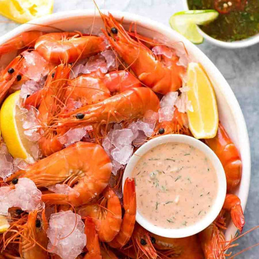 Whole Cooked Tiger Prawns, Cocktail Sauce