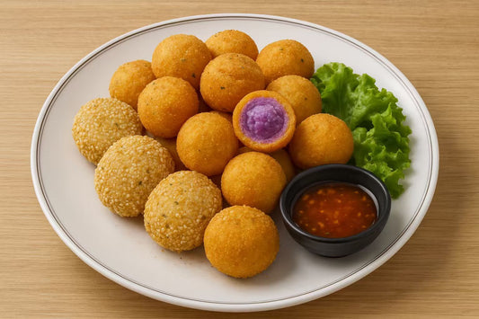 Fried shrimp cakes, taro and sweet potato ball platter  | 炸蝦餅吐司、芋泥地瓜丸拼盤