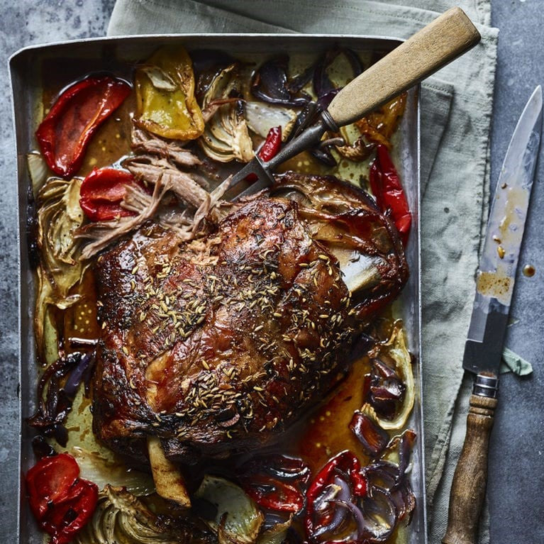 Slow Roasted Whole Lamb Shoulder with Green Salsa